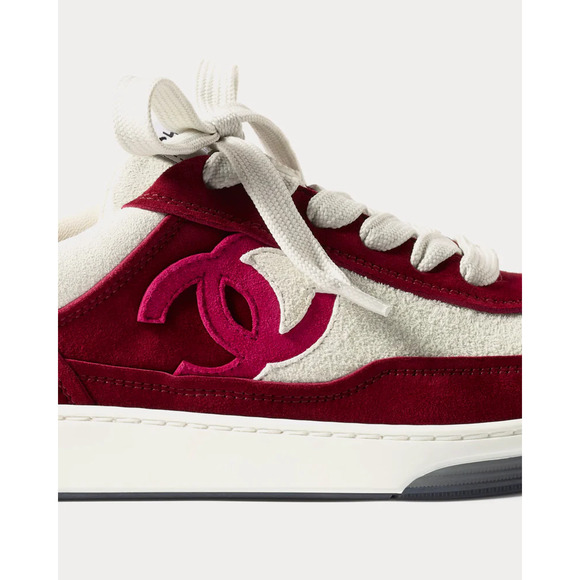 Chanel 23P Burgundy Suede White CC Logo Flat Lace Up Runner Trainer Sneaker 37 - Picture 5 of 15